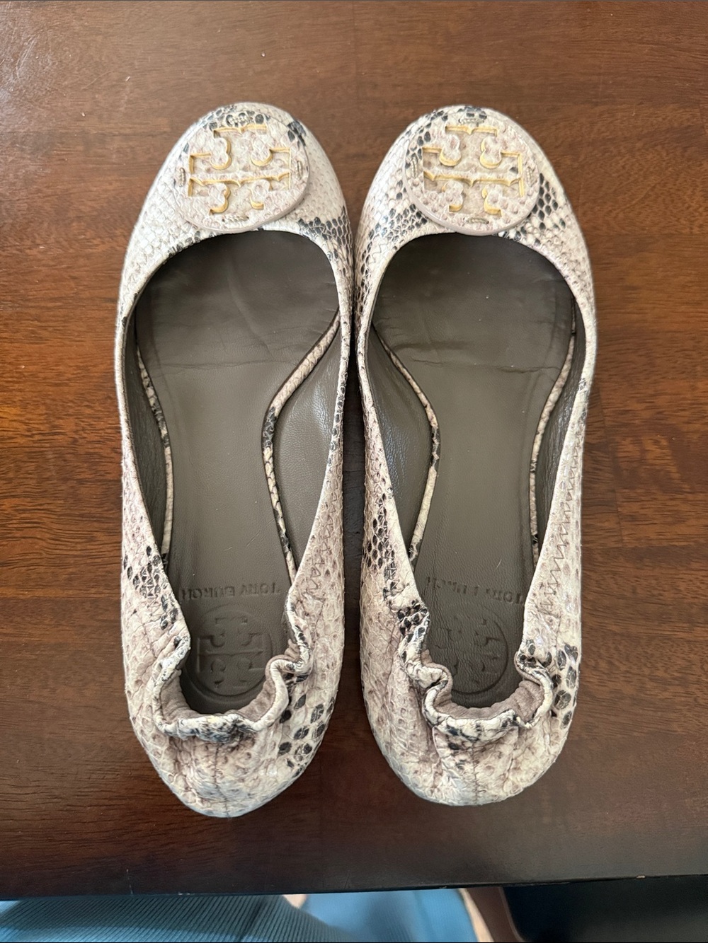 Tory Burch Snake-Print Ballet Flats with Gold Logo